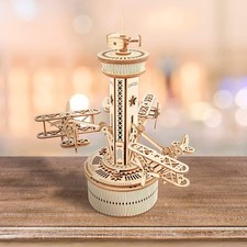 Robotime ROKR 3D Wooden Model Kit – Mechanical Music Box Airplane  Control Tower