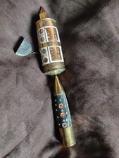 Tibetan Buddhism Handcrafted Bone And Brass Prayer Wheel, With Scroll
