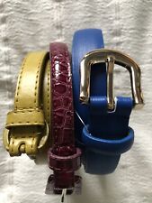 Ladies Narrow Belts, Blue, Mustard, Wine, size 10, 12