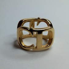 CHRISTIAN DIOR VINTAGE GOLD TONE CD LOGO MONOGRAM OVAL SCARF RING ACCESSORY
