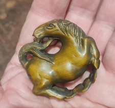 Vintage Netsuke Boxwood Hand Carved Horse With Glass Eyes