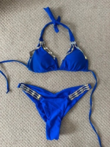 Blue gem jewel tie bikini - blue,