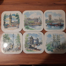 Set Of 6 Metal Retro Small Placemats Coasters London 6.5” x 6.5" From the 1960's