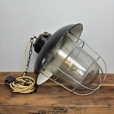 Large Industrial Hanging Lamp - Antique Enamel Hanging Light - Enamel Shade