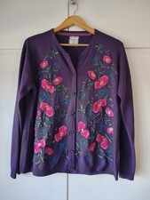 Country Rose Purple Floral Sequin Cardigan L Embroidered Knit EWM Vintage Style