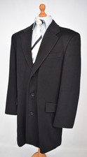 Mens Black Taylor & Reece Wool & Cashmere Blend Overcoat Size XL, Chest 46".