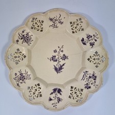 Antique 18thC Leeds? Creamware Plate Painted Flowers Pierced Decoration 25.3cm