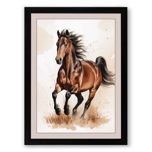 Galloping horse boho - galloping, framed