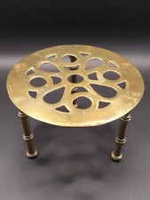 Victorian Brass Round Pierced Trivet, 8cm H, 14cm Diam.
