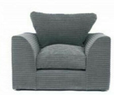 Jumbo Cord High Back Cushions Corner Sofa Suite Set Footstool 3 2 Seater Grey UK