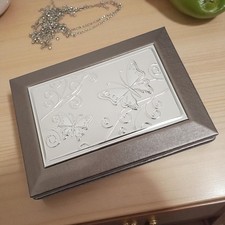 Widdop Oblong Mink PU Jewellery Box w/Aluminium Butterfly Plate