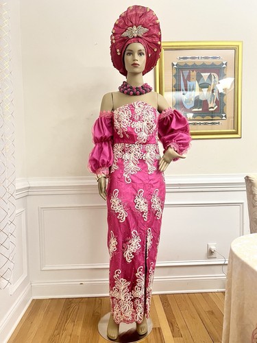 Pink lace african dress - lace,
