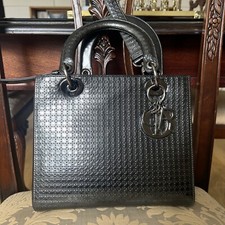 Christian Dior Lady Dior Patent  Leather 2 Way Handbag Black