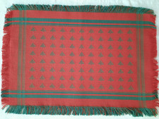 Vintage Set of 7 Woven Tapestry Christmas Tree Red & Green Placemats ~ Very Nice