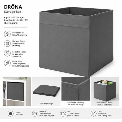 Ikea dröna box dark grey - dark,