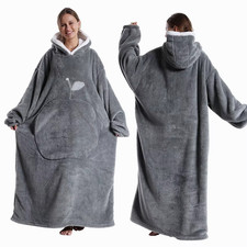 Long Oversized Hoodie Blanket Sherpa Fleece Comfy Hooded Sweatshirt Unisex Adult