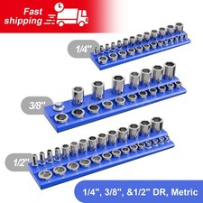 3Pcs Magnetic Socket Organizer Storage Holder Set 1/4" 3/8" & 1/2" Drive Metric