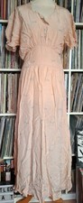 VINTAGE 40S PEACH RAYON NIGHTDRESS GOWN FLORAL DETAIL LACE TRIM WAIST TIE 10-12