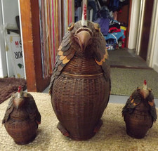 Vintage Hen Egg Basket & Storage Kitchen Chicken Wicker Rattan Handmade Set Of 3