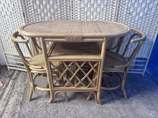 Vintage Bamboo Bistro Dining Set – Mid Century Retro Table & 2 Chairs
