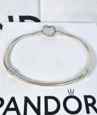 Genuine Pandora Sparkling Heart Pave Snake Chain Bracelet, 23cm, New & Packaging