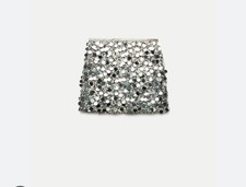 Zara Sequin Mini Skirt Silver