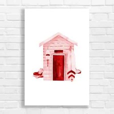 Coastal Beach Hut Red Canvas