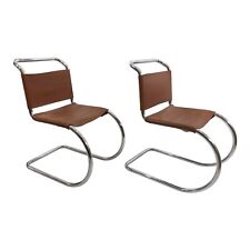 2 x Mies van der Rohe MR10 Dining Chairs 1960s Midcentury Chrome Leather Vintage