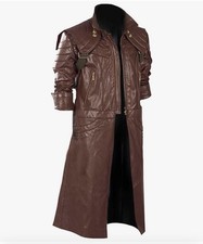 Devil Cry 5 Game Dante Trench Coat | Maroon Leather Long Coat Men Size XXL