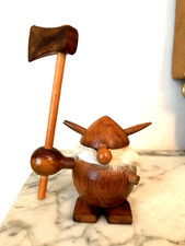 vintage 1960's Danish wooden Viking gonk figure with spear