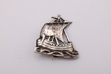 Silver viking ship - silver, brooch