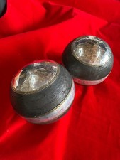 Decorative Ethnic Wood Brass Silver Sphere Orb pair 5 inch approx