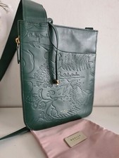 Radley Real Leather Crossbody Bag Messenger Shoulder Green Zip-Around Medium 