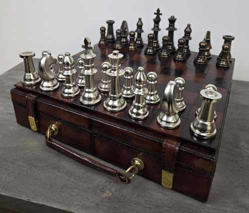 Leather chess set board game - board,