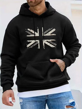Mens Union Jack Hoodie Distressed Vintage British UK Flag Pullover Hoodie Jumper