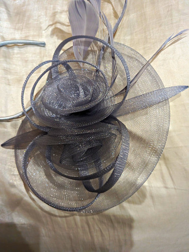 Grey feather mesh - feather, fascinator