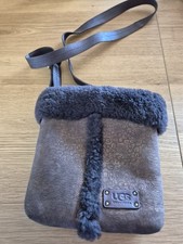 UGG Australia Leather Womens Monogrammed Unique Small Sheepskin Shoulder Handbag