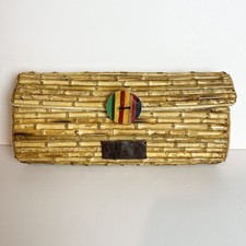 Miss Sixty Y2K Brown Bamboo Unique Button Clutch Bag