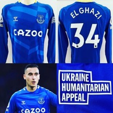 Anwar El Ghazi MATCH WORN / ISSUED 2021/22 Everton UKRAINE APPEAL Home Shirt COA