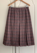 Pleated Lilac Check Scottish Wool -Handmade Heavy Fabric Tweed Skirt UK 12