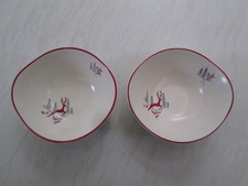 Crown Devon wavy-edged bowls in the Stockholm / leaping deer design x 2