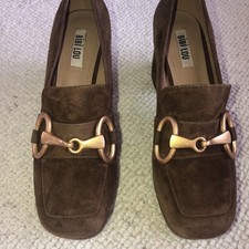 Bibi Lou Shoes - Brown Leather / Suede Block Heel Platform Loafer Shoe Size 37
