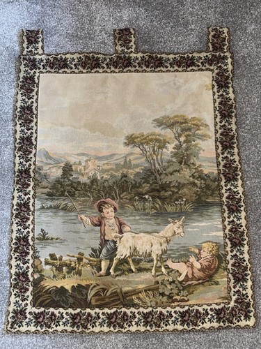 Vintage tapestry boy with goat - tapestry,