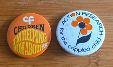 2 X VINTAGE Metal Tin Button Badge Disabled Children Charity CF  Crippled Child