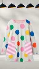 Ex Mini Boden Girl's Printed Pocket Tunic in Grey/Polka Dot (A Bit Defect)