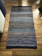 1990s Hand Woven Rag Rug  Multicoloured 77cm x 147cm, Ends Covered With Fabric