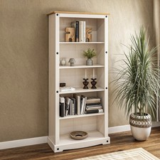 Corona White Tall large Bookcase Mexican Solid Pine Wood Living Room