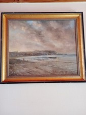 Oil painting on board framed of Scarborough on the North East coast - signed 