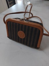 Fendi Brown Pequin Pochette Purse Bag With Mirror Vintage 