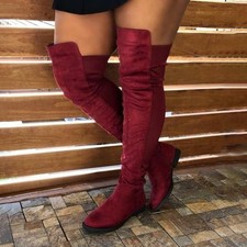 Womens New Faux Suede Over The Knee Thigh High Boots Stretch Low Heels Shoes